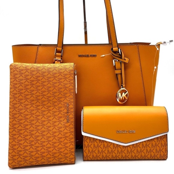 Michael Kors Charlotte LG Tote Bag 3 IN 1 Leather Shoulder Bag Cider - Picture 3 of 15